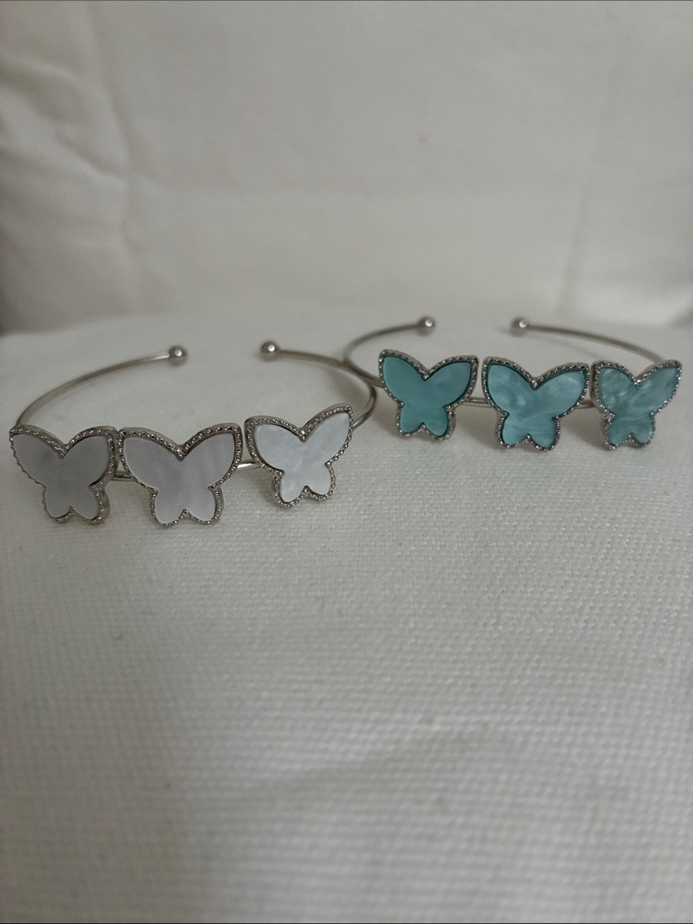 Butterfly Cuff Bracelet - Silver and White and Aqua - Women Accessories
